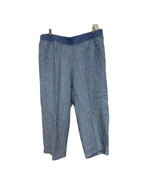 J Jill Love Linen Womens Blue Stripped Capri Wide Leg Pull On Pants Plus Size 2X